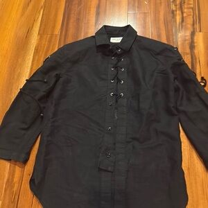 Saint Laurent Black Button-Up Shirt with Lace-Up Detail
